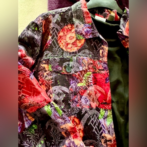 🩸Chicos Multicolor Silk Linen Blend Lined Collared Pockets Lightweight Jacket L - Picture 5 of 13